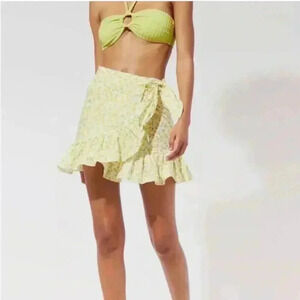 NWT  SOLID & STRIPED Corey Pareo Coverup Wrap Skirt Cotton Lemon Print Yellow S